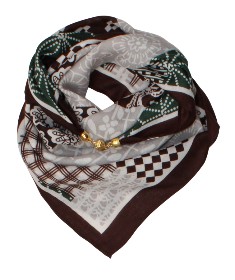 Medvilninė skarelė su magnetiniu užsegimu žaliai rudas s937