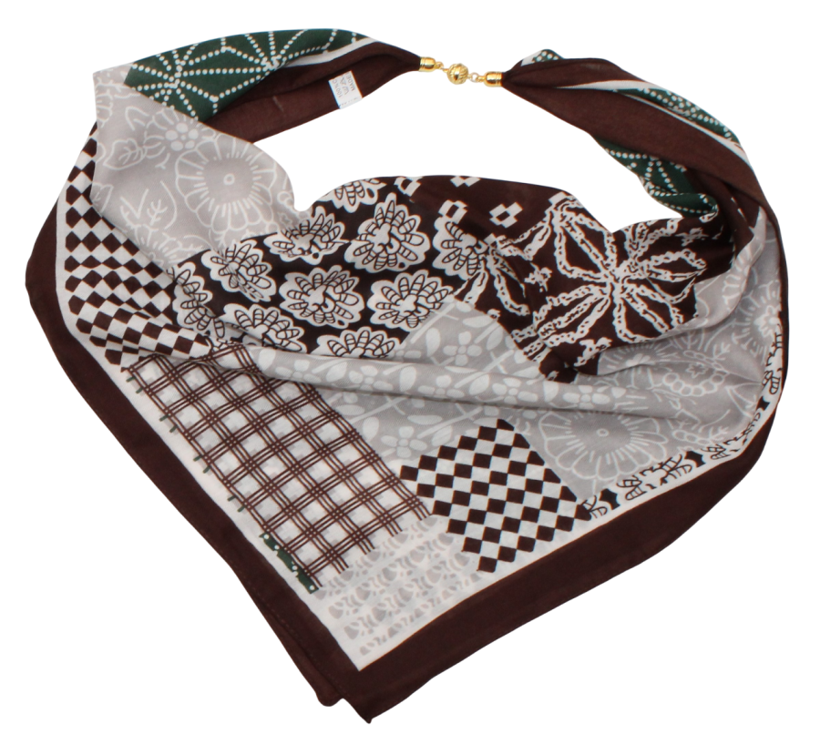 Medvilninė skarelė su magnetiniu užsegimu žaliai rudas s937