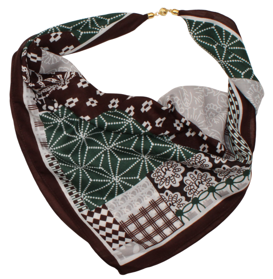 Medvilninė skarelė su magnetiniu užsegimu žaliai rudas s937