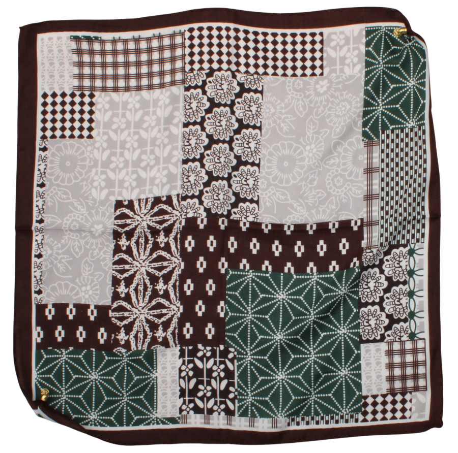 Medvilninė skarelė su magnetiniu užsegimu žaliai rudas s937