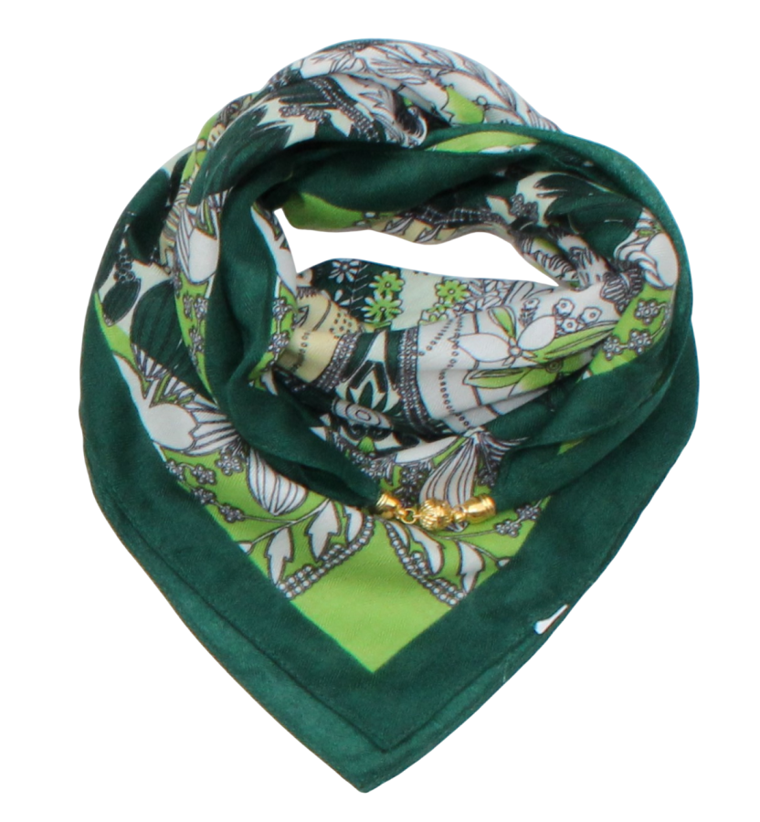 Medvilninė skarelė su magnetiniu užsegimu žalias keturlapis s939