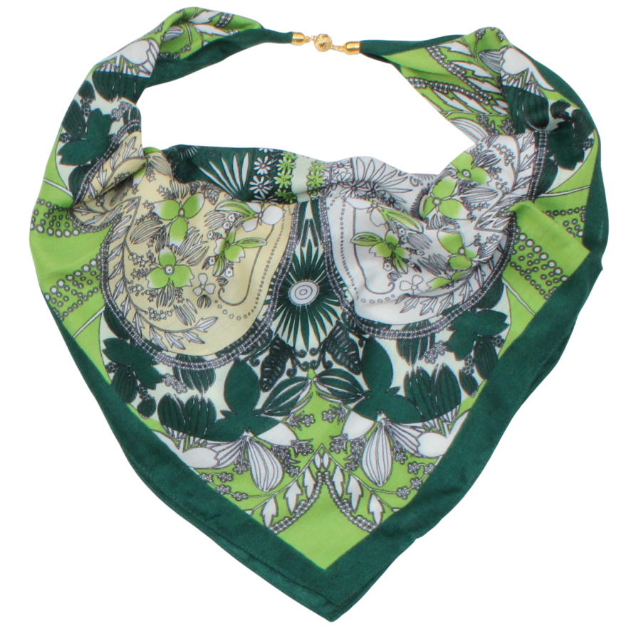 Medvilninė skarelė su magnetiniu užsegimu žalias keturlapis s939