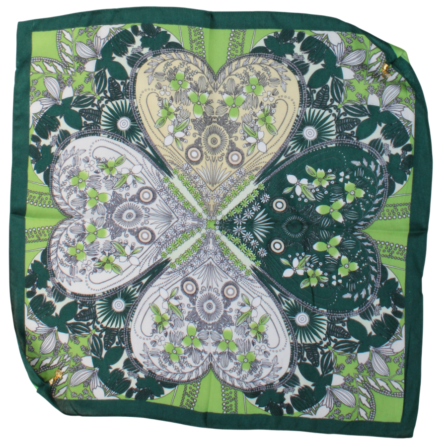 Medvilninė skarelė su magnetiniu užsegimu žalias keturlapis s939