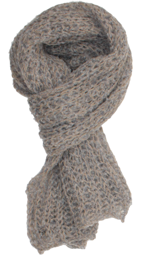 Megztas ilgas šalikas su vilna pilkai smėlinis