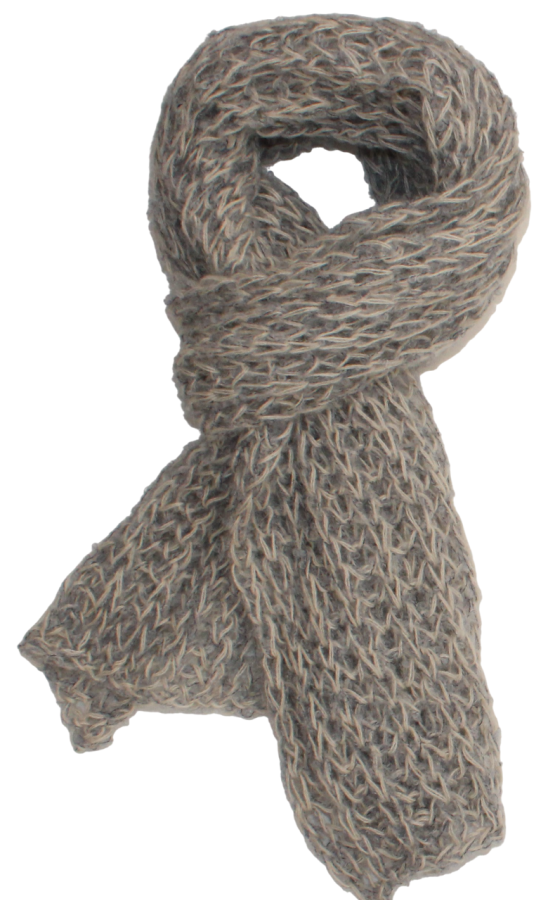 Megztas ilgas šalikas su vilna rudai pilkas