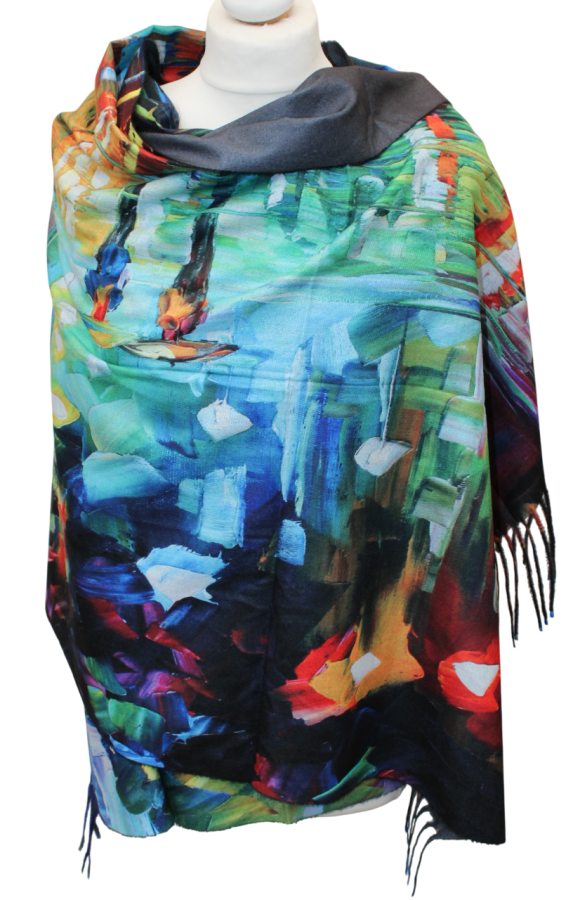 Margas, su piešiniu, dvipusis šiltas šalikas s877