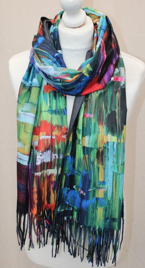 Margas, su piešiniu, dvipusis šiltas šalikas s877