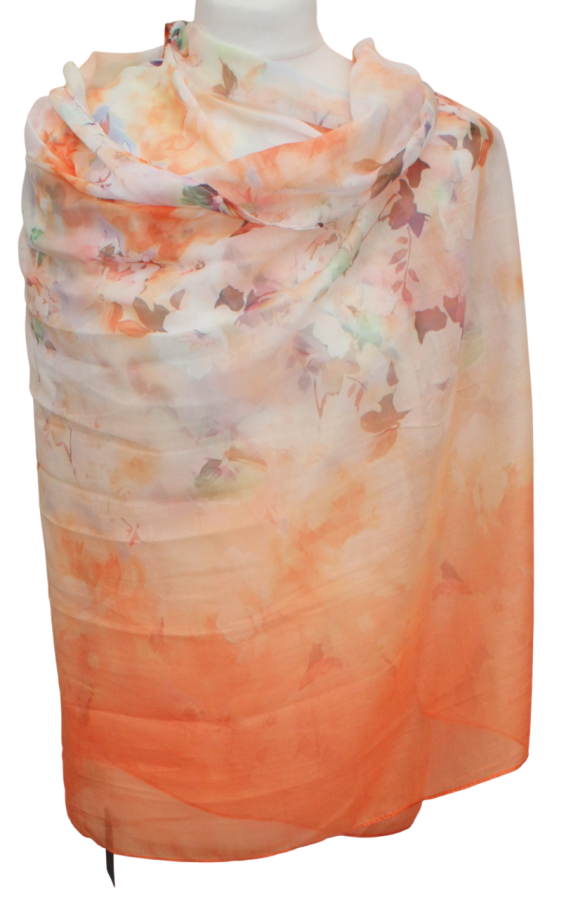 Plonas mikštas oranžinės pereinančios spalvos šalikas S814