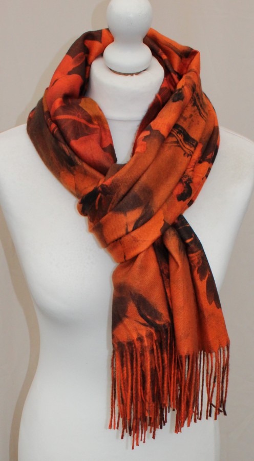 Oranžinis šiltas minkštas dvipusis šalikas s863