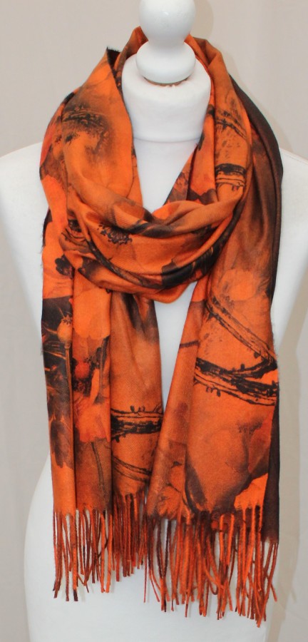 Oranžinis šiltas minkštas dvipusis šalikas s863