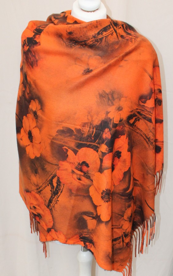 Oranžinis šiltas minkštas dvipusis šalikas s863