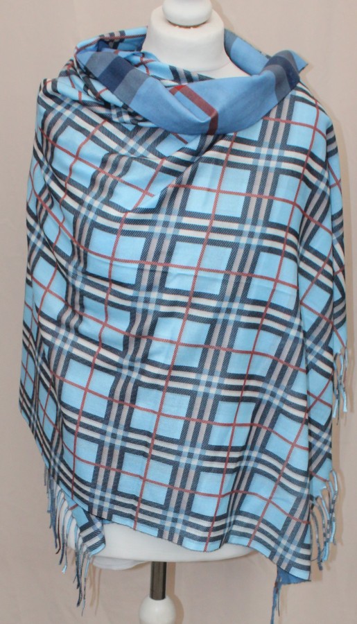 Pereinančios spalvos languotas mėlynas dvipusis šalikas s858