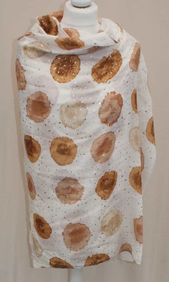 Plonas didelis baltas su rudais taškais šalikas s839