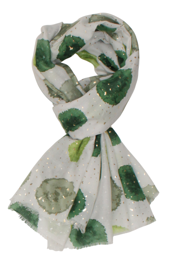 Plonas didelis baltas su žaliais taškais šalikas s840