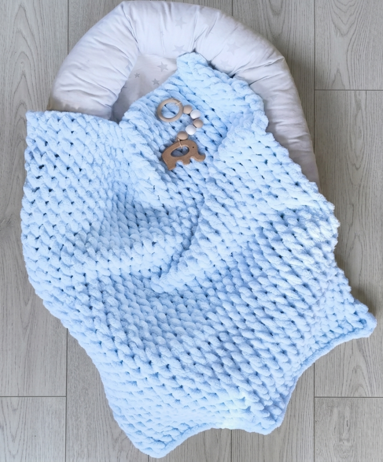 Rankomis megztas vaikiškas pledukas, žydras 60 × 70 cm