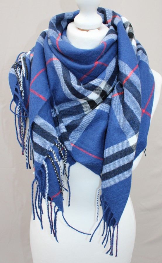 Šilta mėlyna juostuota skara moterims s896