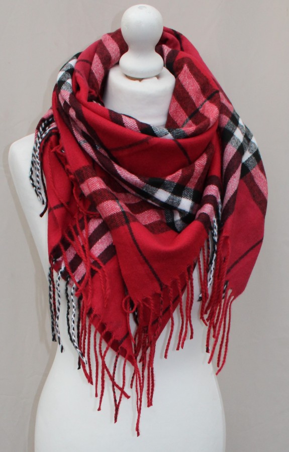 Šilta raudona juostuota skara moterims s897