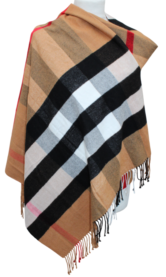 Minkštas rudas šalikas su juostomis s903