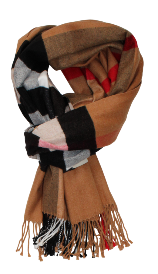 Minkštas rudas šalikas su juostomis s903