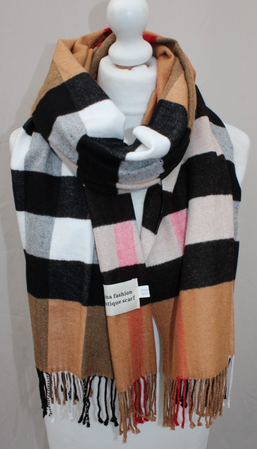 Minkštas rudas šalikas su juostomis s903