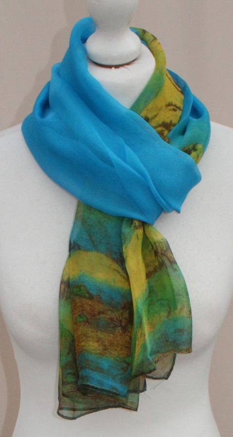 Plonas žalias mėlynas šalikas s834