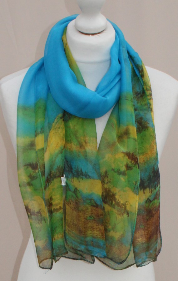 Plonas žalias mėlynas šalikas s834