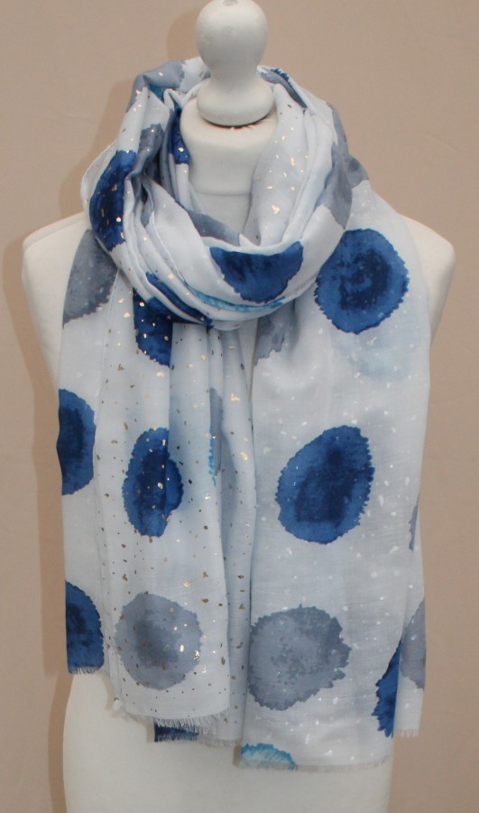 Plonas didelis baltas su mėlynais taškais šalikas s838