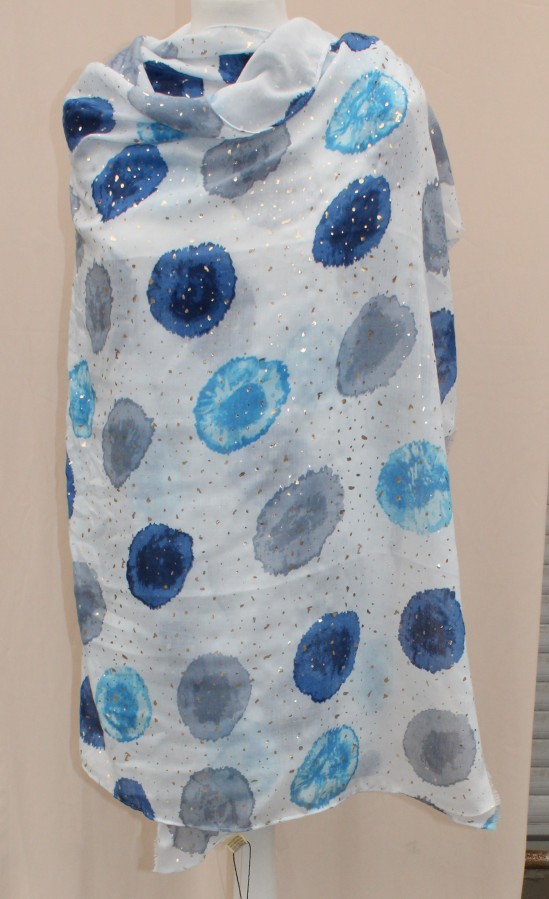 Plonas didelis baltas su mėlynais taškais šalikas s838