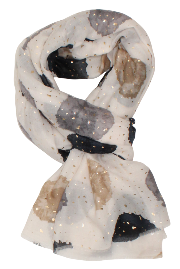 Plonas didelis baltas su rudais ir juodais taškais šalikas s842