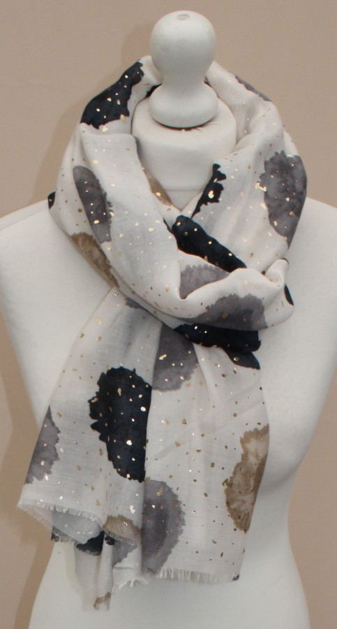 Plonas didelis baltas su rudais ir juodais taškais šalikas s842