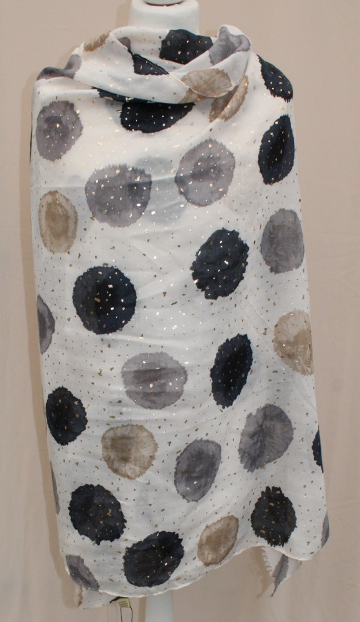 Plonas didelis baltas su rudais ir juodais taškais šalikas s842