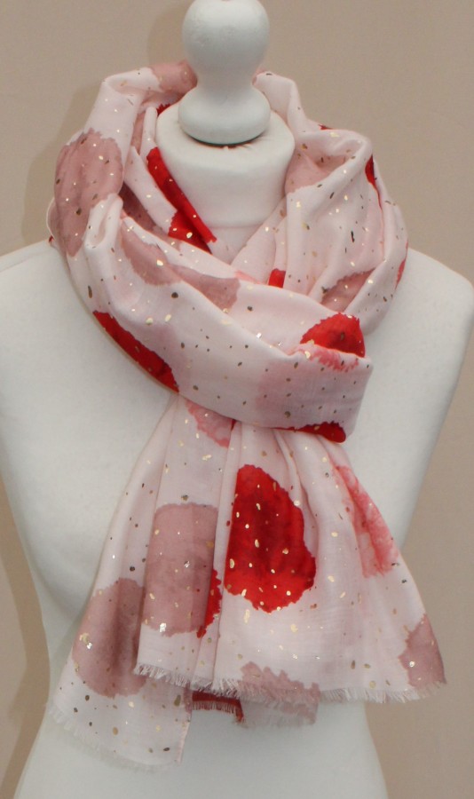 Plonas didelis baltas su raudonais taškais šalikas s841