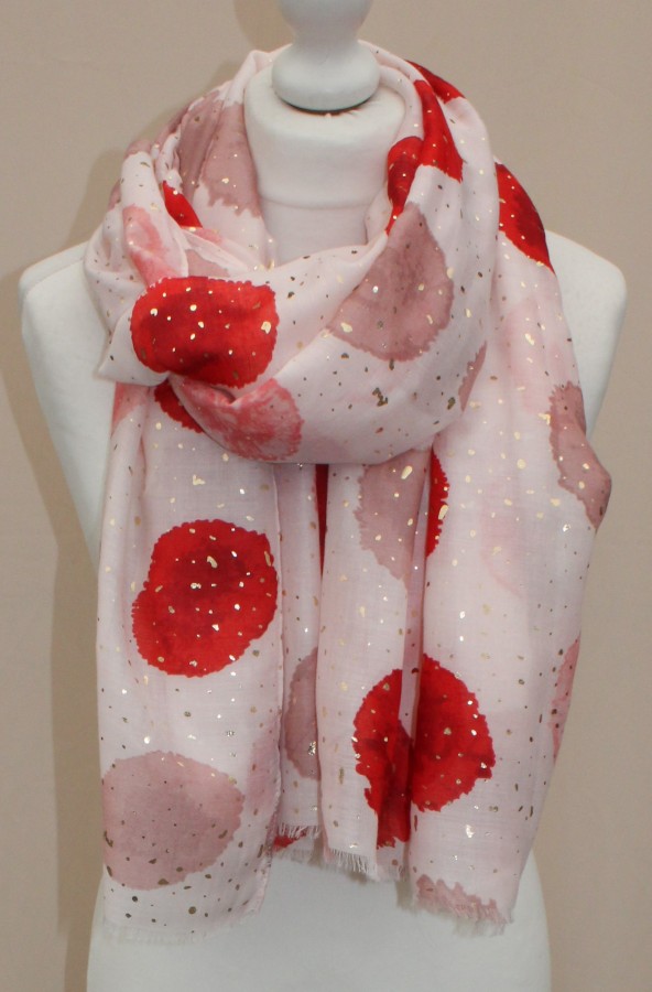 Plonas didelis baltas su raudonais taškais šalikas s841