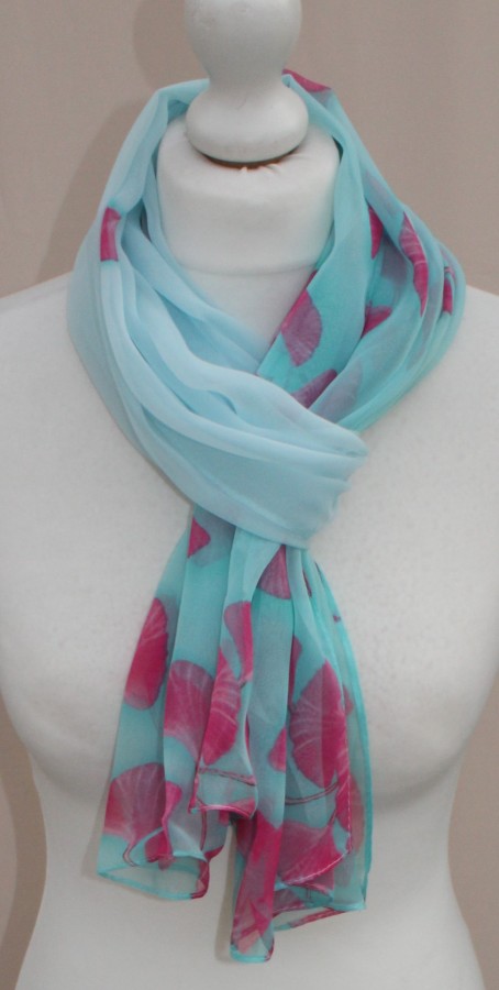 Plonas žydras rožinis šalikas s835