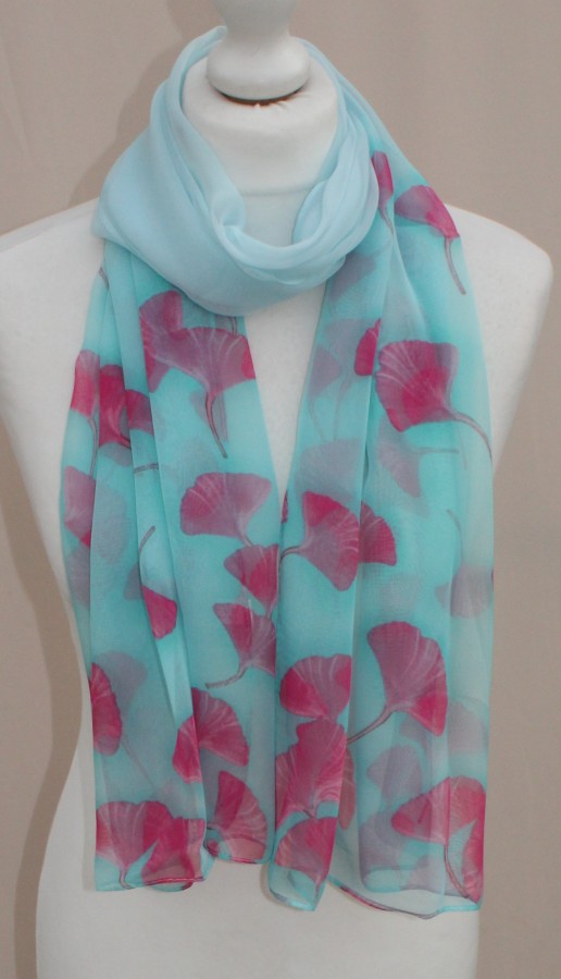 Plonas žydras rožinis šalikas s835