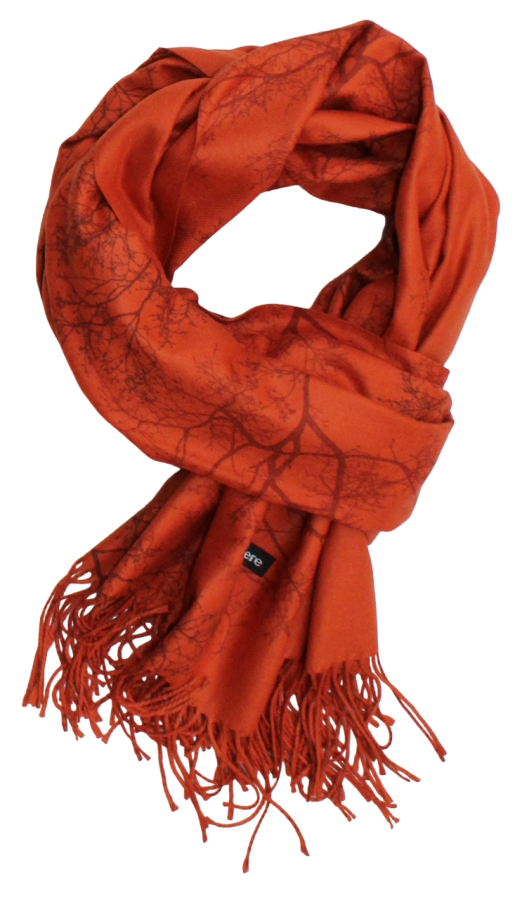 Vidutinio storumo šalikas su medžių ornamentu, raudonai rudas (S358)