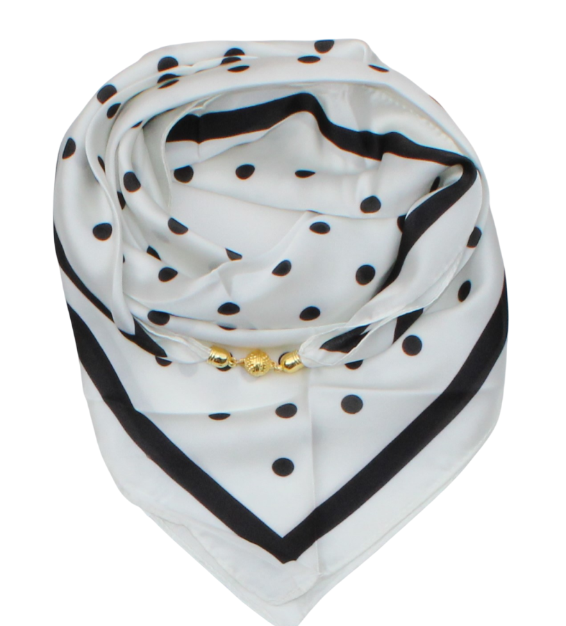Balta taškuota skarelė su magnetiniu užsegimu „Polka Dot“ s954 Balta taškuota skarelė su magnetiniu užsegimu „Polka Dot“ s954