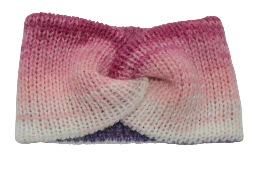 Plati rožinė balta megzta galvos juosta (GJ-plati-marga rožinė)